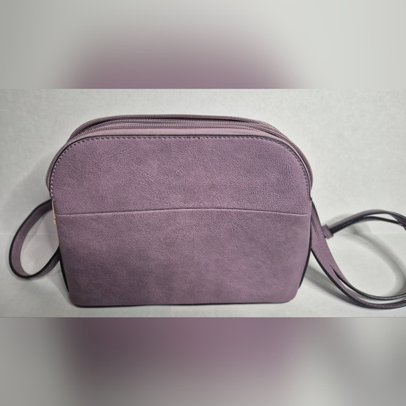 Dasein Crossbody Bag Purple Faux Leather Double Zip Tassel Purse - Picture 3 of 10